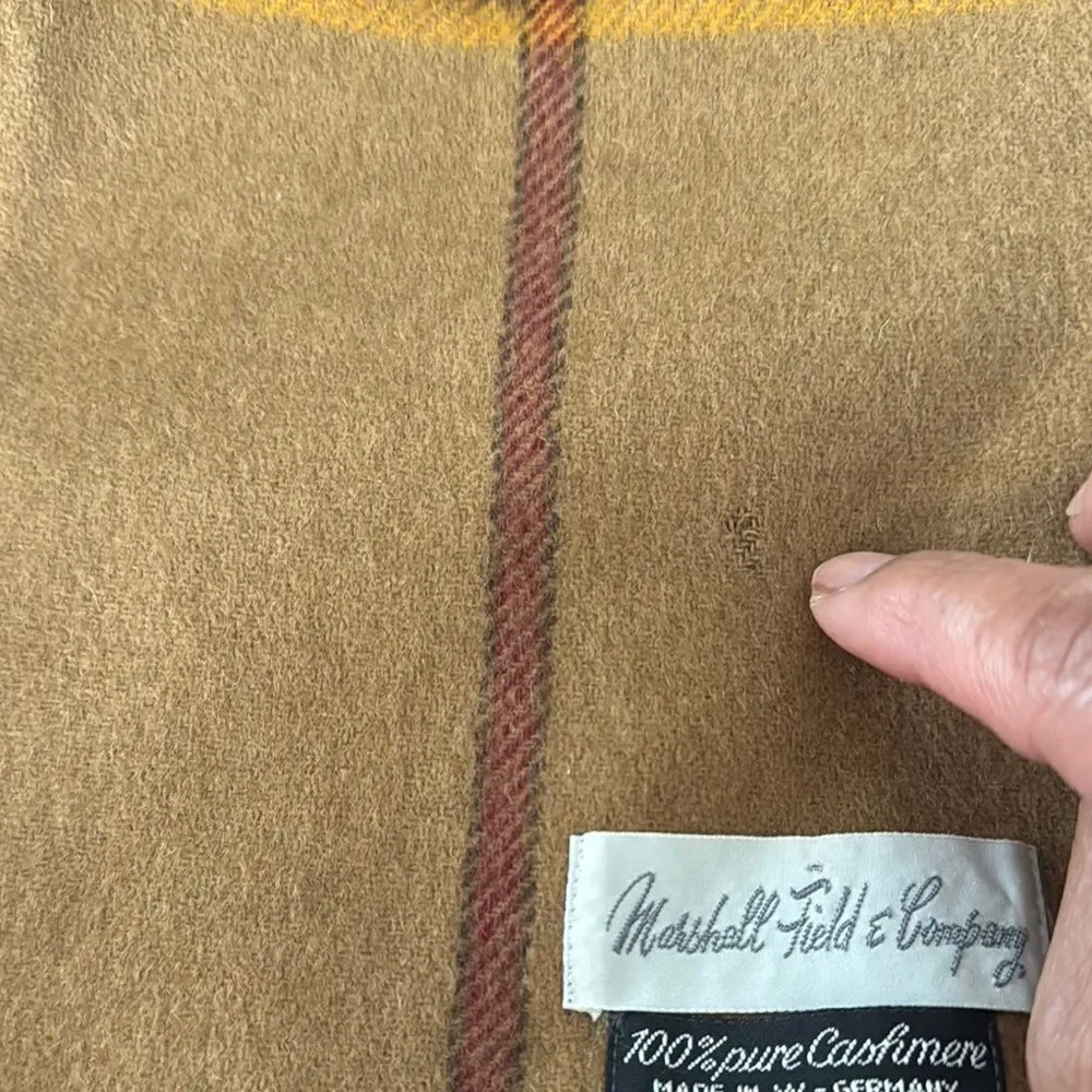 Marshall Field & Company 100% Cashmere Brown and Tan Plaid Scarf